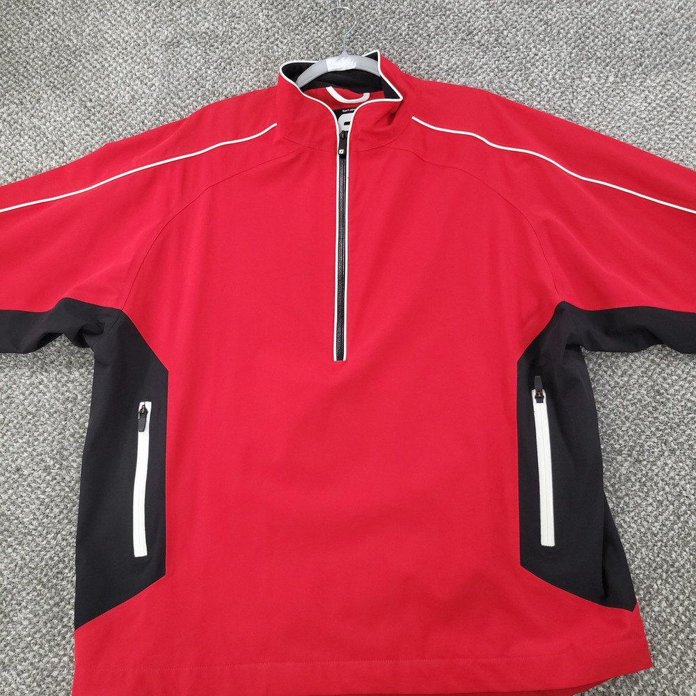 FootJoy DryJoys Tour Collection Mens Red Black Short Sleeve Golf Windshirt Large